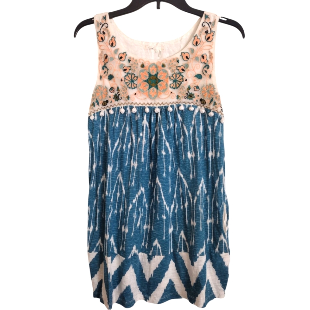 Floreat Anthropologie Cascata Embroidered Pompom Tunic Tank Top Size Small